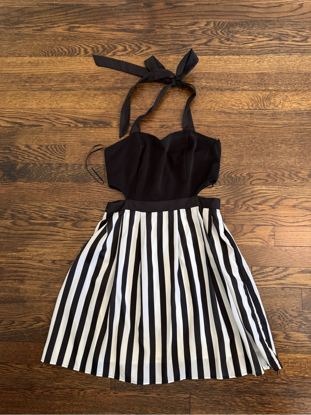 Jealous Tomato Black & White Halter-Top Striped Dress
